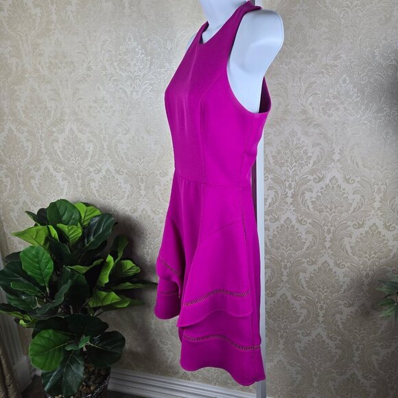 Adelyn Rae Size XS Hot Pink Halter Necked Dress Fit & Flare Keyhole Back Ruffle - Picture 5 of 14
